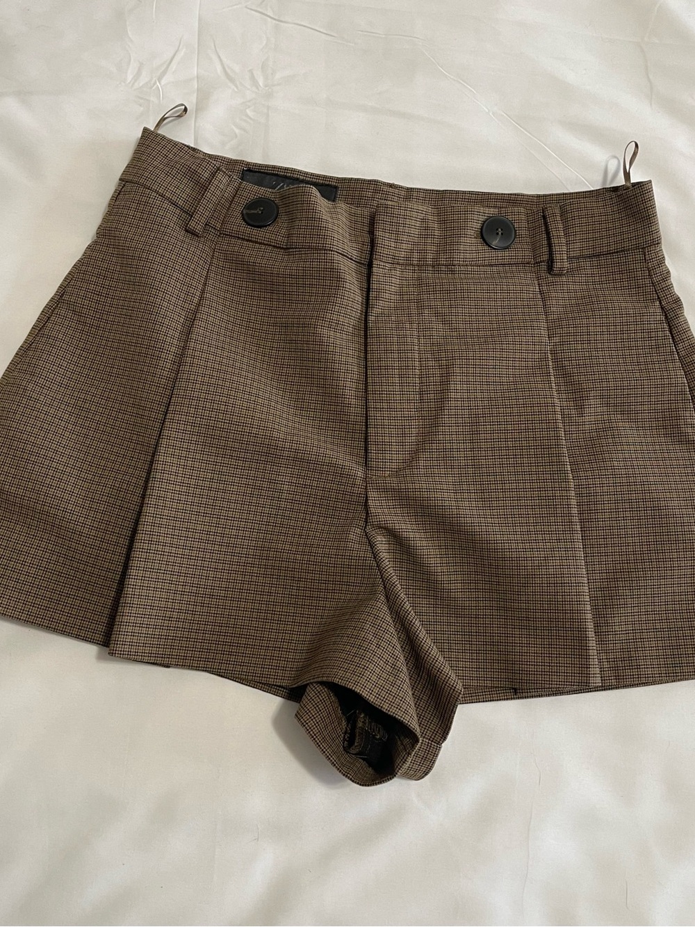 Zara Brown Micro-Plaid High-Waist Skort